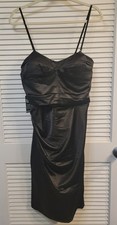 Express Black Satin Ruched Sheath Dress with Removable Spaghetti Straps 