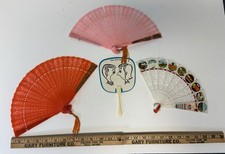Lot of 3 Hand Vintage Fans Souvenir Plastic And A Choo Choo Fan Free Ship