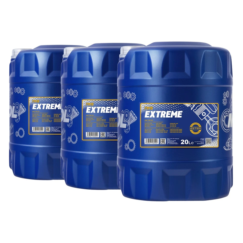 MANNOL Extreme SAE 5W40 Motoröl VW 50200,50500,MB 229.5,BMW LL-01,3x20 - Photo 1/4