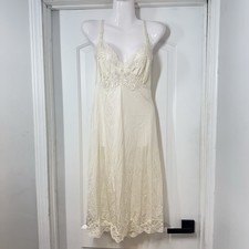 VTG Shadowline Slip Dress Gown Womens Sz 38 Ivory Lace Sleeveless 26  Glamorous