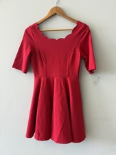 Lulus Dress Womens S Red Scallop Neck Fit & Flare Knit Half Sleeve Mini Skater