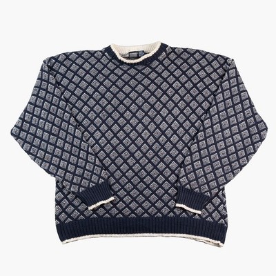 Vintage 1990s Knightsbridge Geometric Knit Sweater Mens XL Made In USA Cotton