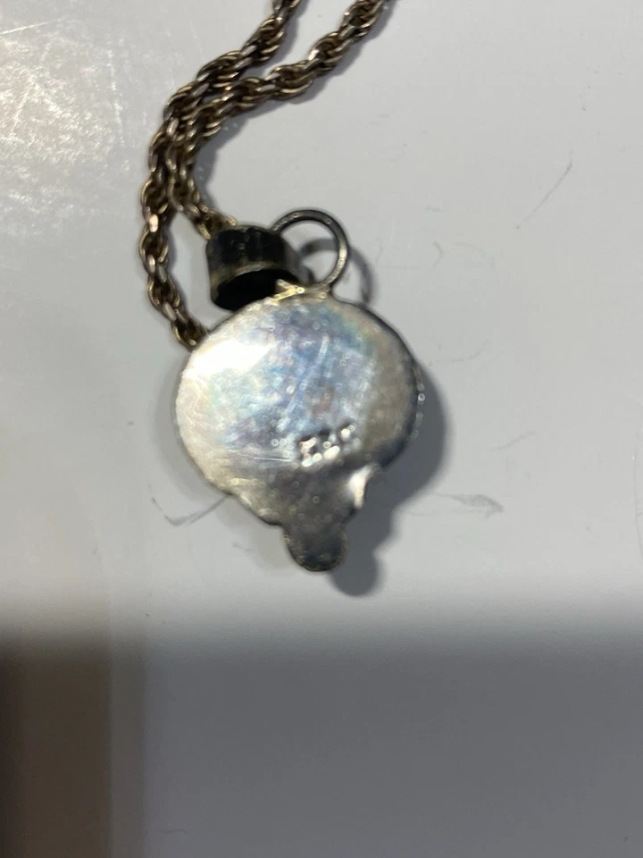 Vintage Signed Navajo Ted Ott Sterling Silver Necklace With Carnelian Pendant - Image 3 of 4