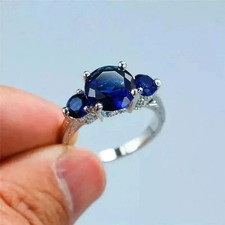 Lab Created Sapphire 3.20Ct Round Cut Women's Wedding Ring 14K White Gold Plated