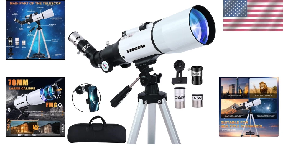 High-Powered 70mm Refracting Telescope - Ideal for Astronomy Enthusiasts & Kids - Image 2 of 4