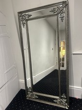 Large Ornate Baroque Rococo Full Length Mirror Silver Beaded Victorian Style