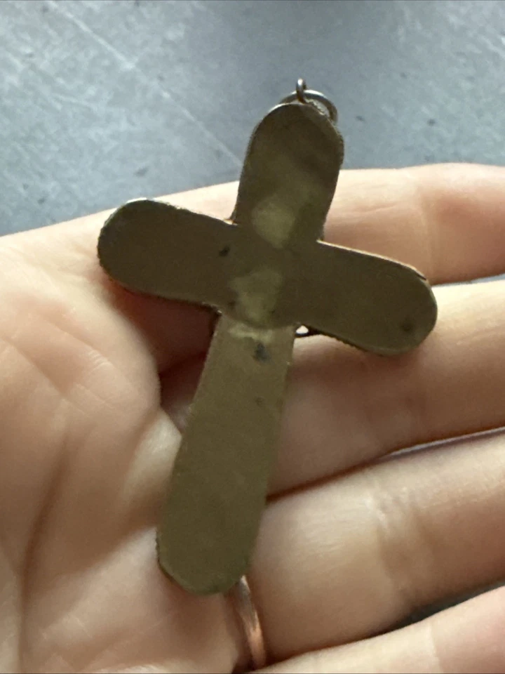 Ancien Pendentif Metal Doré Micro Mosaïque croix - Photo 4/4