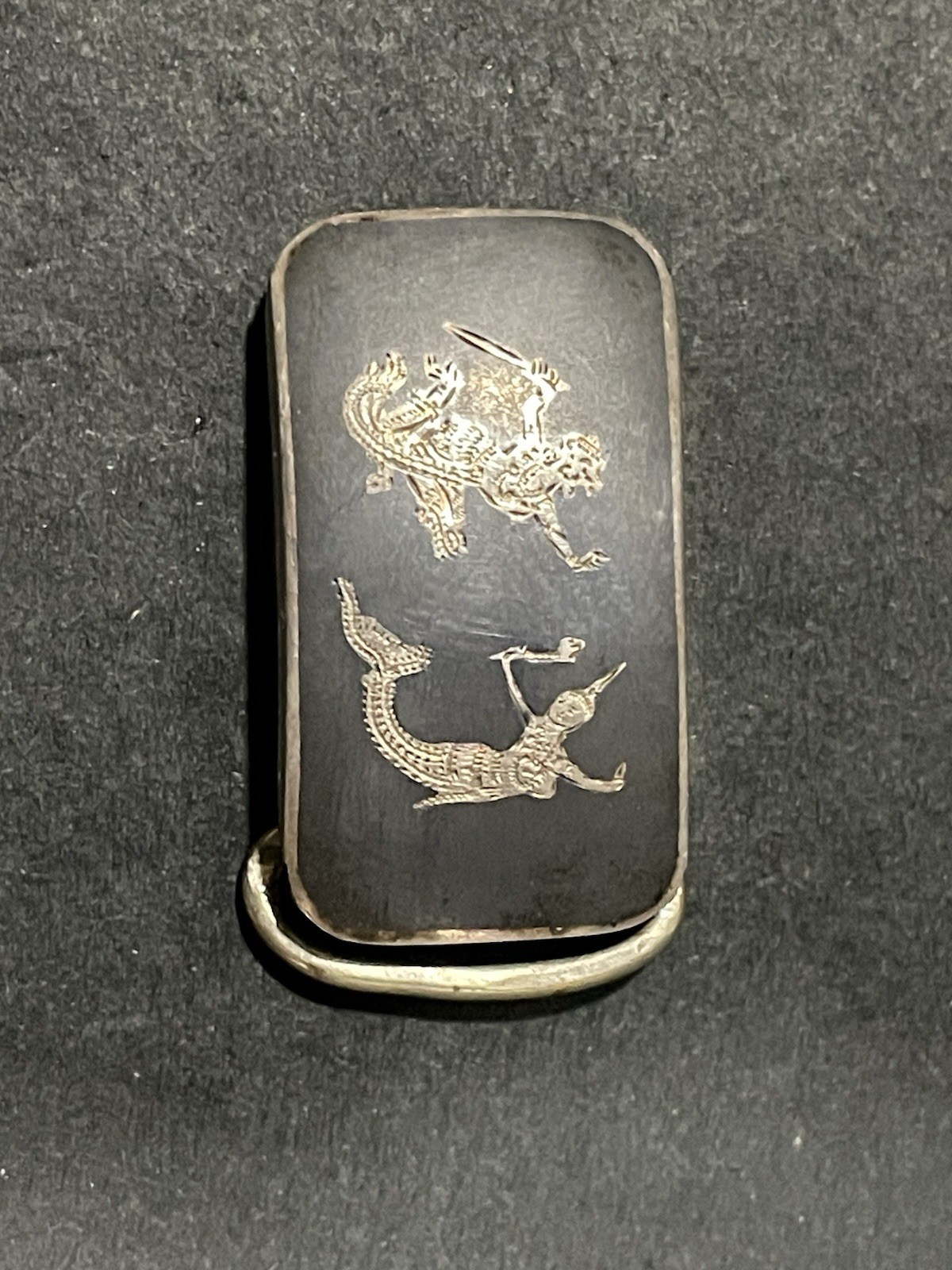 Vintage Solid Sterling Silver Black Nielloware En… - image 1