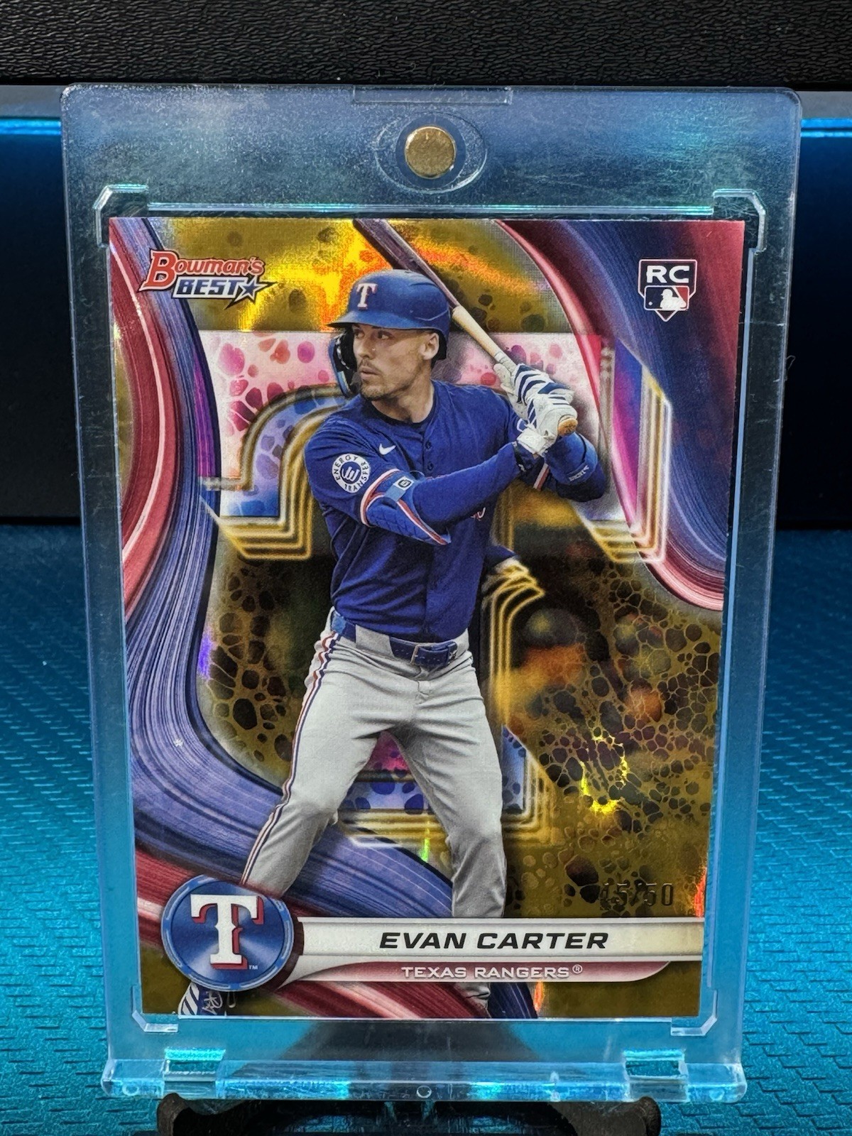2024 Bowman's Best Evan Carter #66 Gold Lava Refractor /50 (RC)