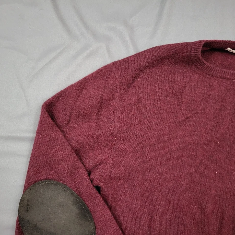 Suéter Norm Thompson Para Hombres M Manga Larga CACHEMIRA Codo Parche Pullover Tejido Rojo Foto 2 de 4