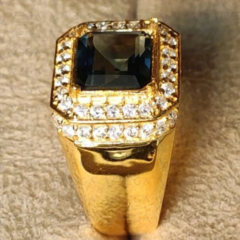 Anillo de topacio natural de corte Asscher de 5,10 quilates con diamantes enchapado en oro amarillo de 18 quilates para hombre Foto 2 de 4