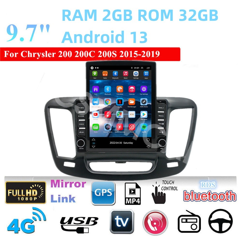 9.7'' Car Radio GPS BT Mirror Link 2+32G For Chrysler 200 200C 200S 2015-2019