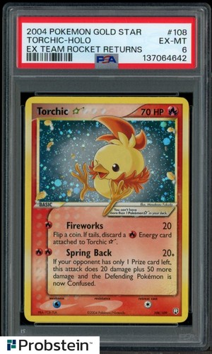2004 Pokemon Gold Star Ex Team Rocket Returns 108 Torchic Holo PSA 6 EX-MT SWIRL