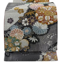 JAPANESE KIMONO BELT FUKURO OBI PURE SILK BLACK ROKUTSU-GARA FF0575