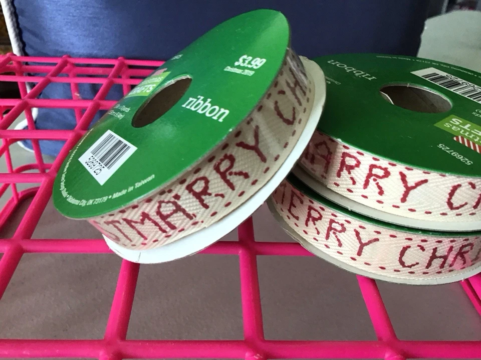Merry Christmas Ribbon Spool Gift Wrapping Craft Supply Lot 5/8” X 10 Yards - Image 3 of 4