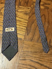 Vintage Bert Pulitzer Silk Tie Navy Blue Gray Chain Link Geometric Made in USA