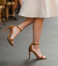 Tan Faux Suede Ankle Strap High Heel Sandals For Women