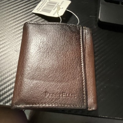 Perry Ellis Portfolio Men s Brown Slim Trifold Wallet, Solid, Logo Accent