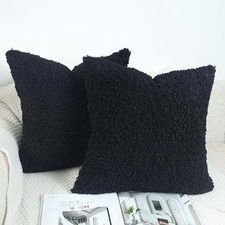 Faux Fur Decorative Pillow Covers 20x20 Soft 20" x 20" Pack of 2 Black