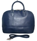 PULICATI Large Dome Bowler Satchel Blue Saffiano Leather Silver Made in Italy