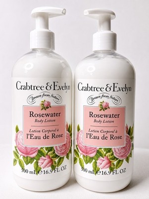  2 Pk Crabtree & Evelyn Rosewater Body Lotion 500 Ml 16.9 Fl Oz Free Shipping