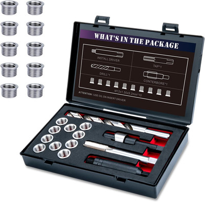 M12X1.5 Thread Repair Kit with Insert HSS Drill, Tap, Counterbore, Installation