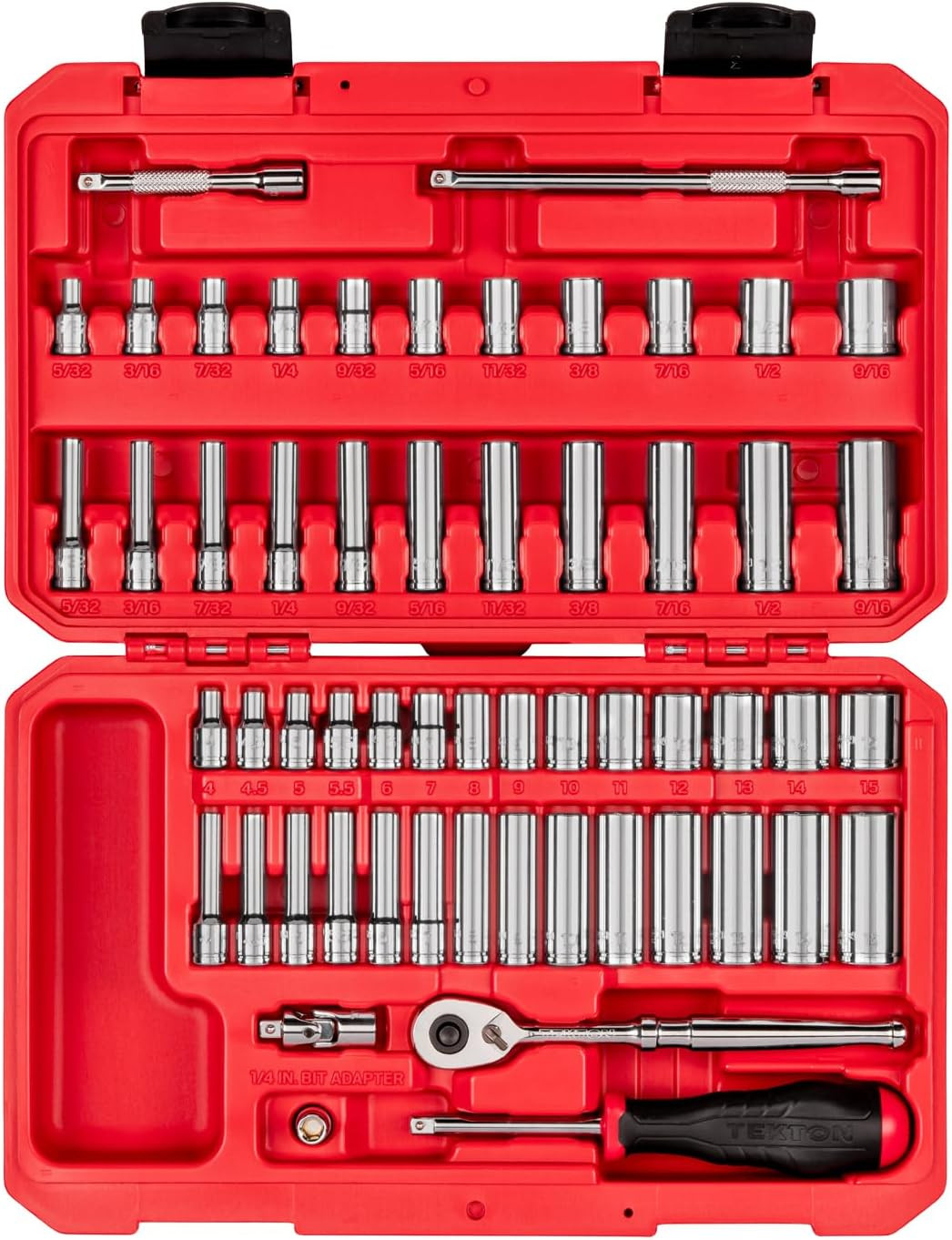 TEKTON 1/4 Inch Drive 12-Point Socket and Ratchet Set, 56-Piece Onesize