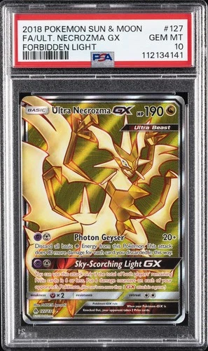 2018 POKEMON SUN & MOON FORBIDDEN LIGHT #127 FULL ART/ULTRA NECROZMA GX PSA 10