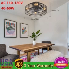 18" Cage Low Profile Blade Ceiling Fan W/ Remote Bamboo Caged Ceiling Fan Light