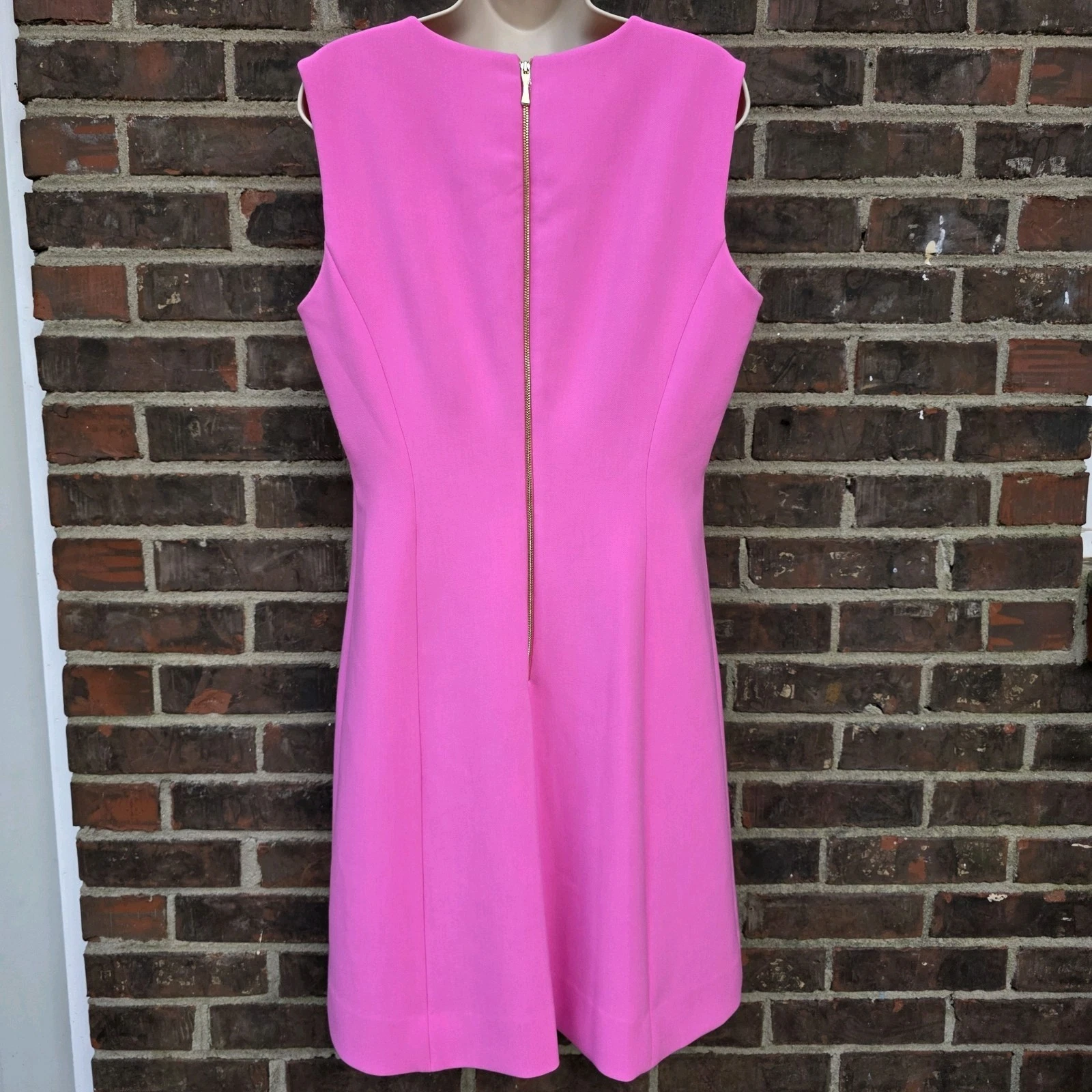 Abito Kate Spade A Line Carosel rosa caldo crepe nuovo con etichette taglia 12 senza maniche scollo a V