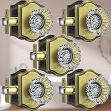 5 Pack Glass Door Knobs with Lock, Antique Brass Crystal Door Knobs Interior ...