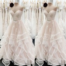 Gorgeous Blush Pink Wedding Dresses Ruffles A Line Lace Applique Bridal Gowns