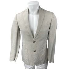 Elie Tahari Women's Beige Linen Long Sleeve Button Blazer Coat Jacket Size 36R