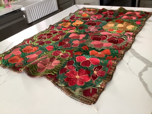 STUNNING Vintage Handmade Mexican Folk Art Embroidered Tapestry 41.5” X 27.5”