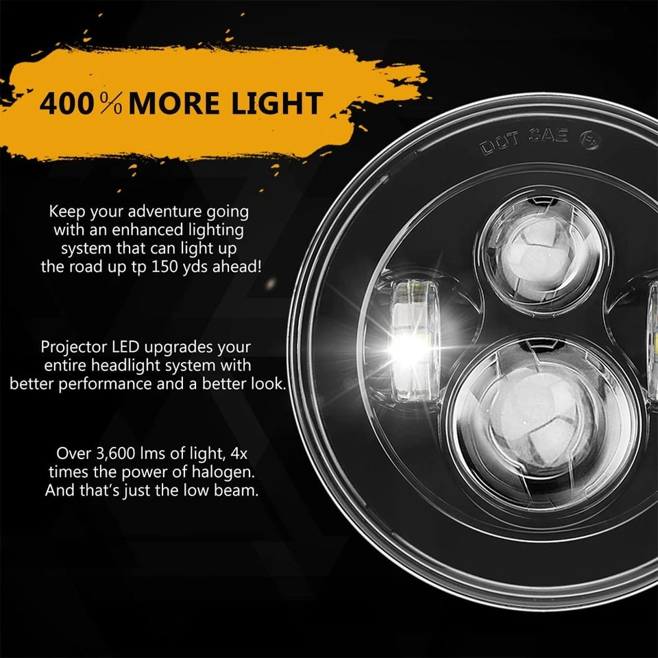 2x 7" Round LED Headlights Hi/Lo Beam DOT Approved For Ford Maverick 1972-1977 — 第 3/4 张图片