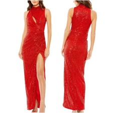 Mac Duggal NWT Sleeveless High Neck Gathered Waist Sequin Dress Size 6 Cutout