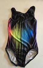 GK Sleeveless Gymnastics Leotard Black Rainbow Stripes Leotards  Unitards
