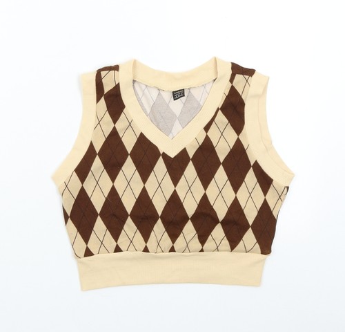 SheIn Womens Brown V-Neck Argyle 