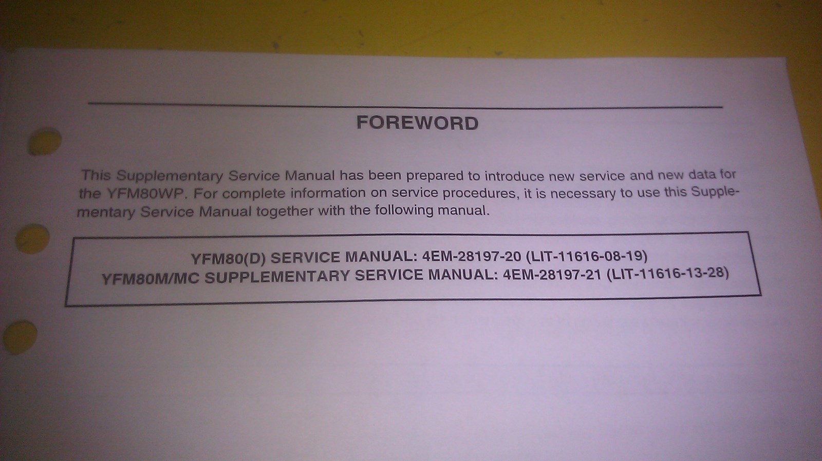 ... Array - genuine yamaha yfm80wp supplementary service manual lit 11616  15 38 rh ebay com