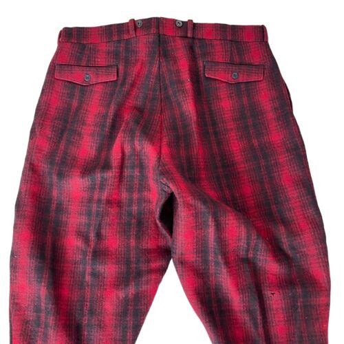 Vtg 1930s Woolrich Oxblood Mackinaw Plaid Hunting Pants Breeches Size 38 Waist - Picture 3 of 17