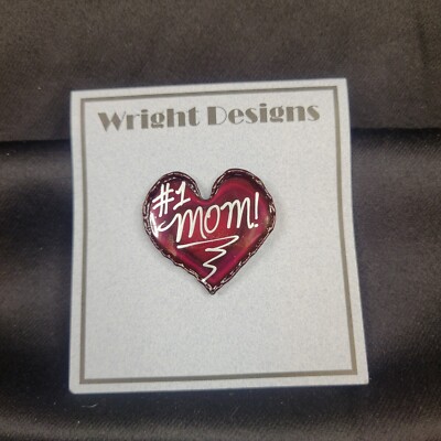 David Wright Designs #1 Mom in red heart Chrome plated handcrafted pin brooch