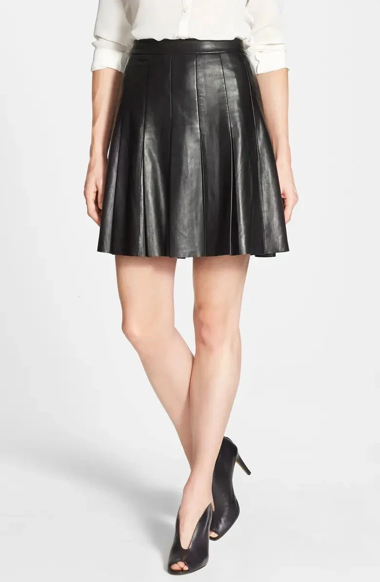 Knee length pleated leather clearance skirt