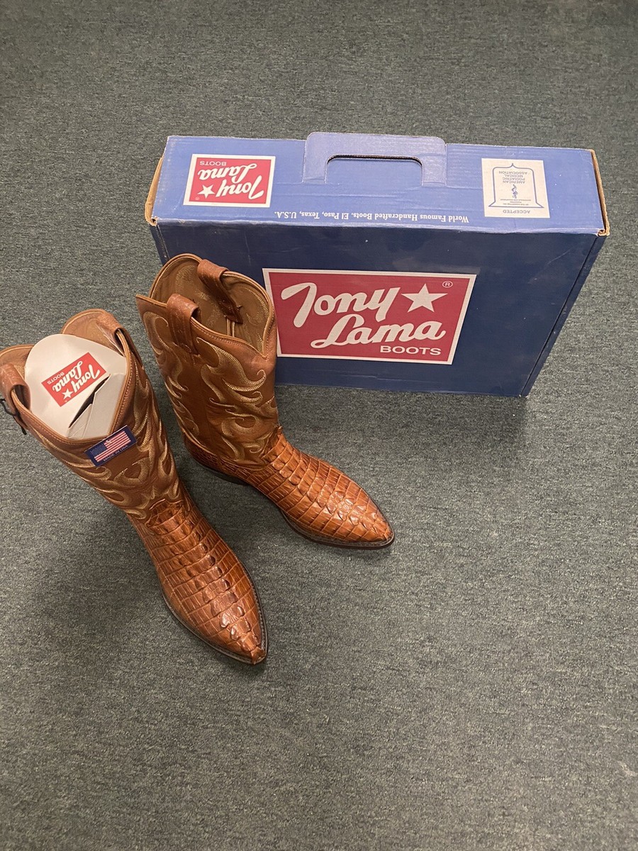 Vintage Rare Tony Lama Nile Crocodile Cognac Cowboy Boots Size D