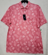 IZOD Saltwater Rose Pink Palm Tree Pineapple Sun Shield Men's XLT Polo Shirt