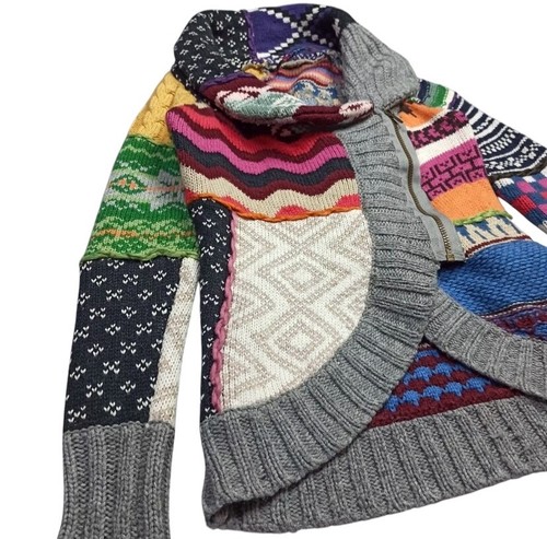 Desigual Womens Cardigan Zip Slim Colorblock Cowl Collar Sweater Size XL - Picture 6 of 13
