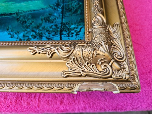 Vintage 26" X 18" Framed Gold Moving Waterfall Horses Lake With Sound & Light Up - Picture 7 of 15