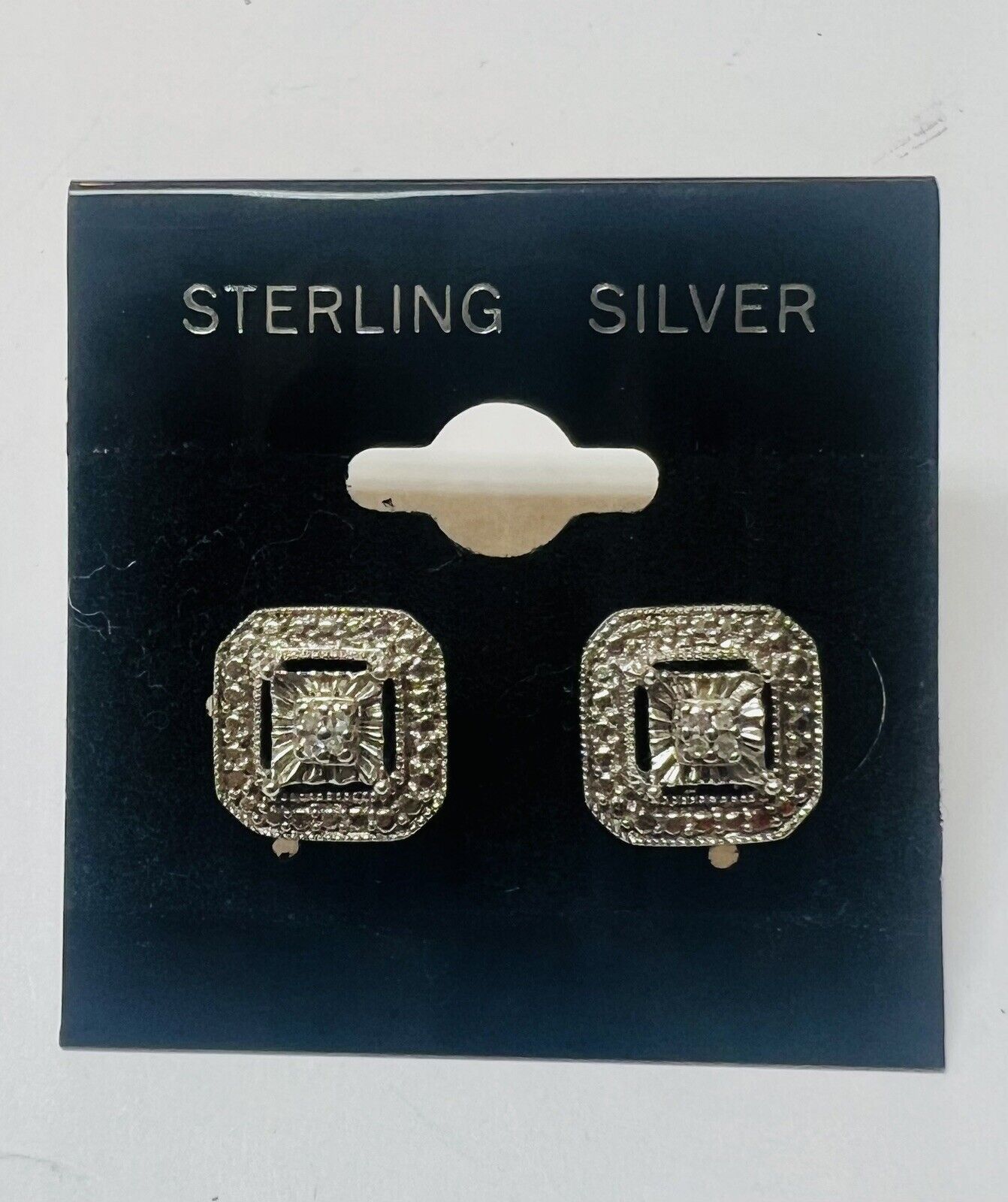 Sterling Silver Diamond Cushion Stud Earrings - image 1