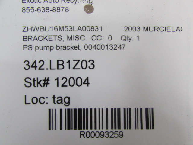 Lamborghini Murcielago, Power Steering Pump Bracket, Used, P/N 0040013247