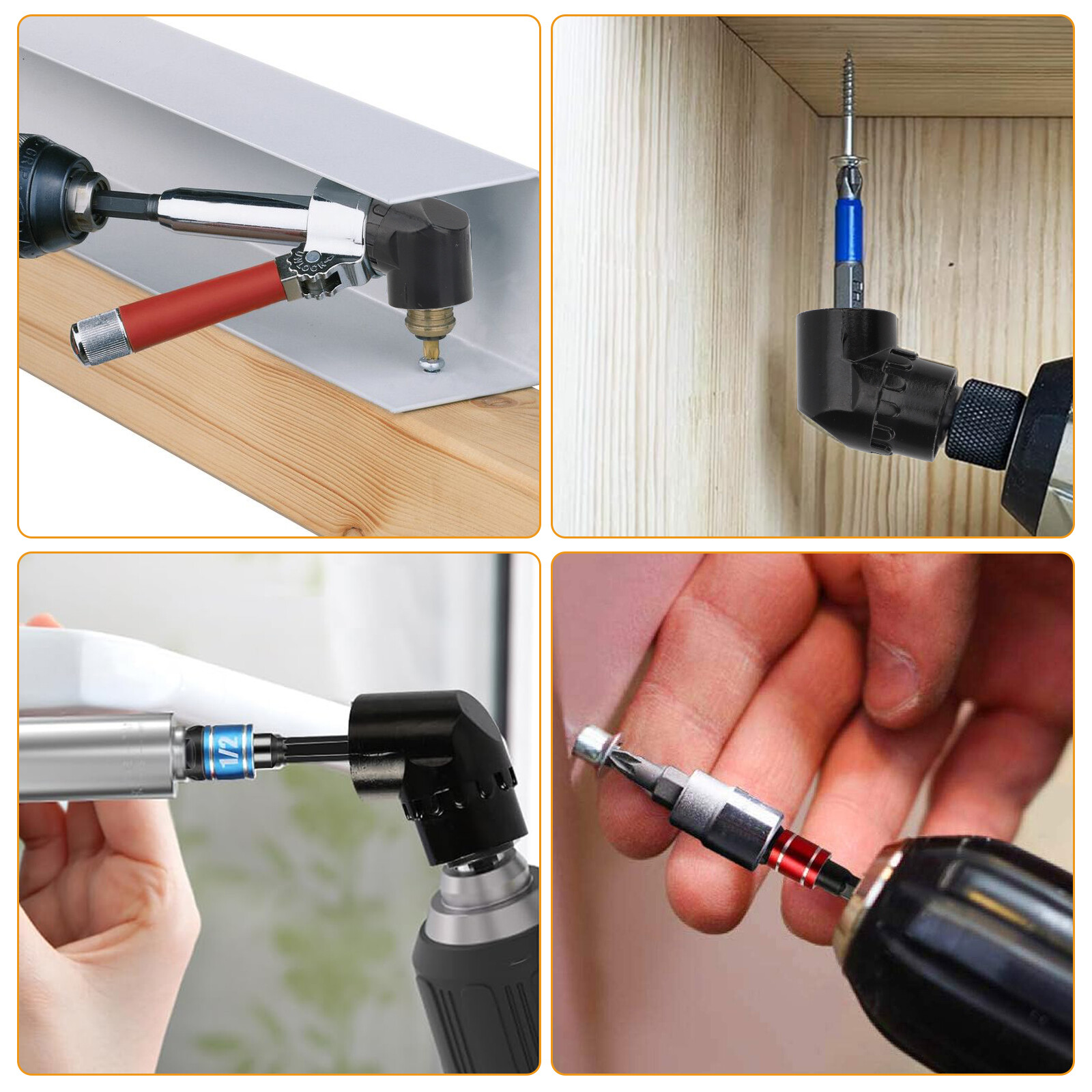4Pcs 105&deg;Right Angle Drill Attachment Impact Grade Socket Adapter 1/4" 3/8" 1/2"