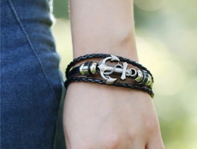Herren Leder/Leder Armband mit Anker Geschenk